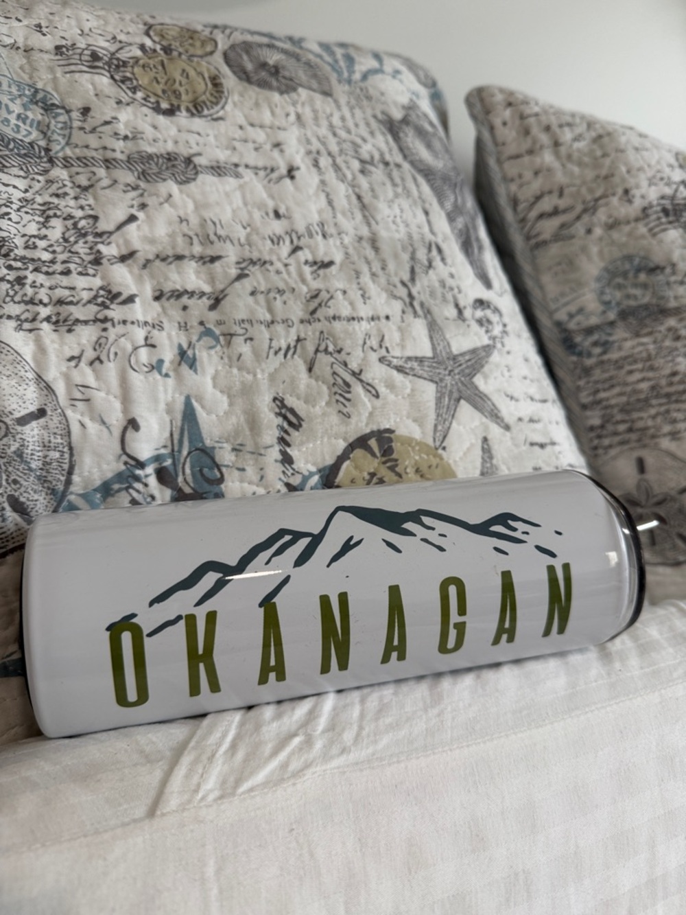 Okanagan White Insulated Tumbler with Straw – Olive Green Logo - Picture 2 of 4